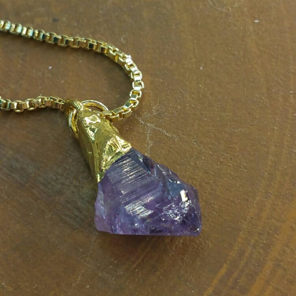 Genuine Amethyst Gemstone 18k Pendant 14k Gold NWT